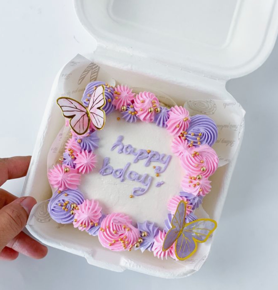 Lavender Butterfly Floral Bento Cake